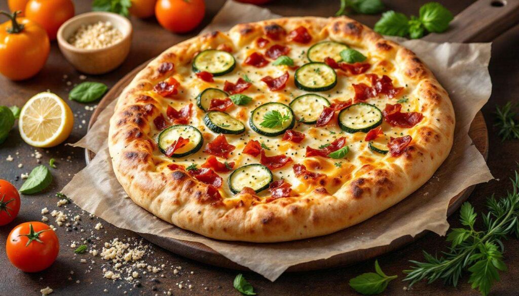 Focaccia ripiena in padella con zucchine e pancetta: dorata fuori, filante dentro