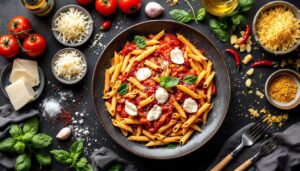 Penne all’arrabbiata al forno: mozzarella filante e crosticina croccante